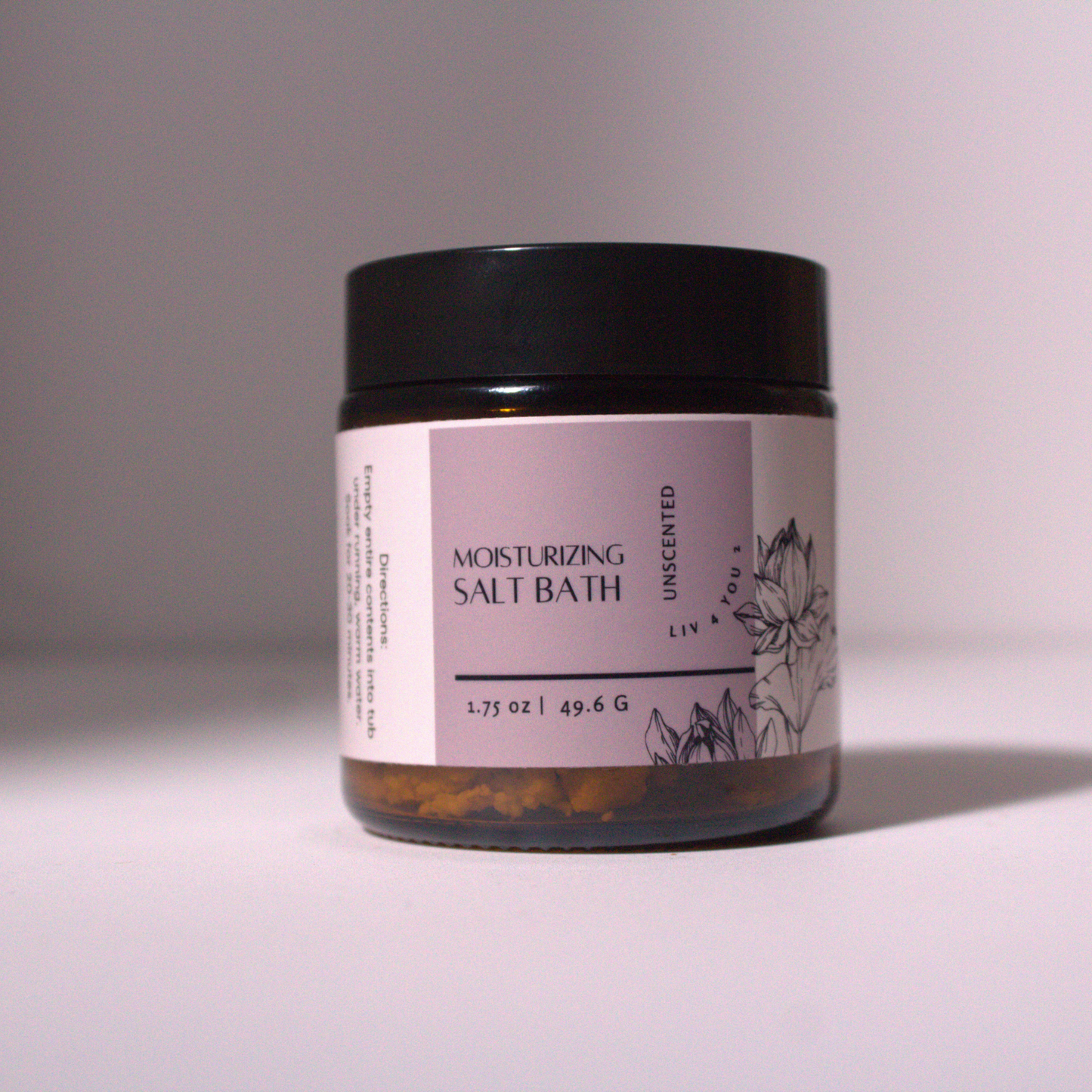 Moisturizing Salt Bath, cream and lavender label, for Liv 4 You 2.