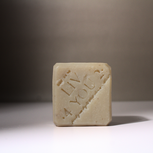 Bar of ivory colored earthy body soap Liv 4 You 2